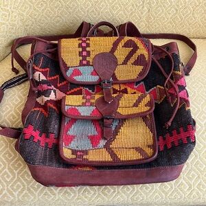 EM May Kilim Wool and leather backpack bag